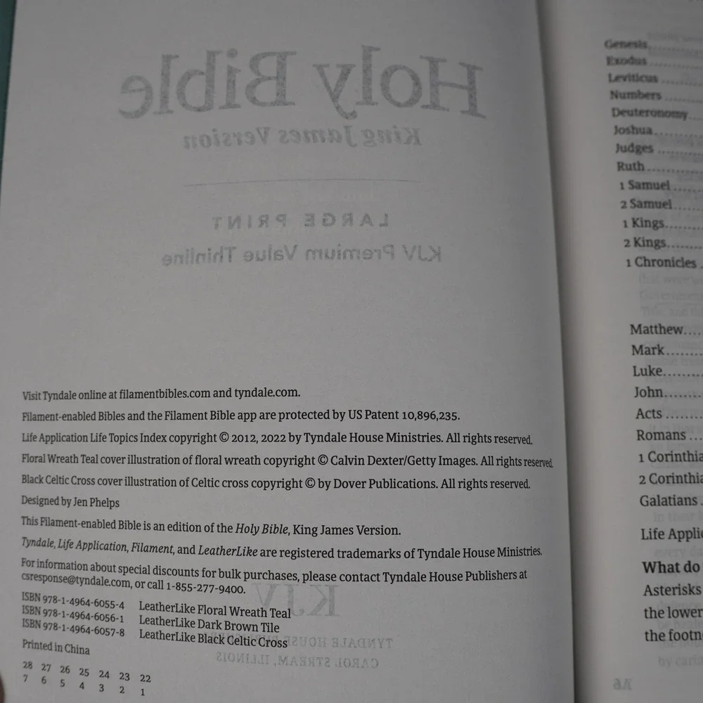 Soft Touch Bible KJV Large Print Premium Value Thinline Floral Embossed Teal